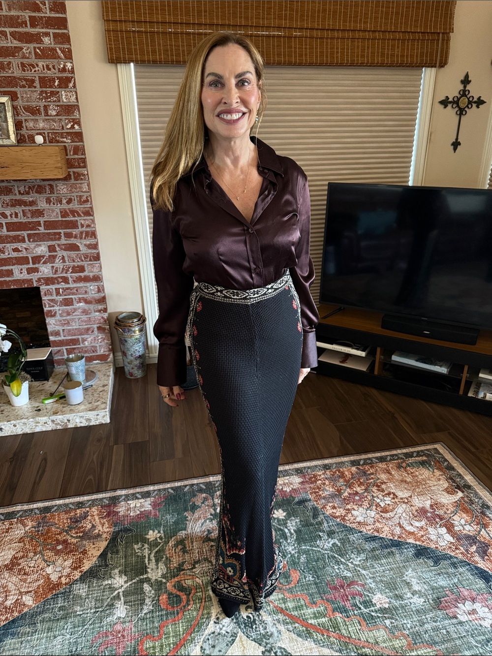 Black Embroidered Maxi Skirt
